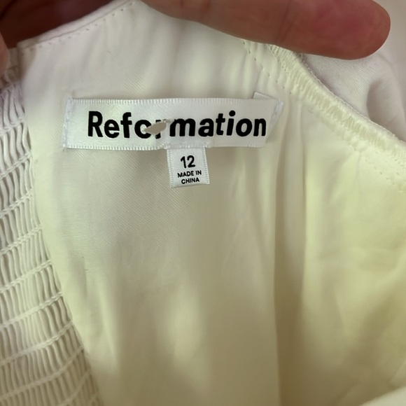 Reformation Isaac Dress in White Ivory Long Sleeves Midi Slit Cotton - Picture 10 of 13